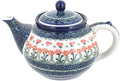 Blue Rose Polish Pottery - Orange Peach Posy Medium Teapot - 4 Cup Capacity - Hand-Painted Polish Pottery Ceramic Coffee & Tea Server