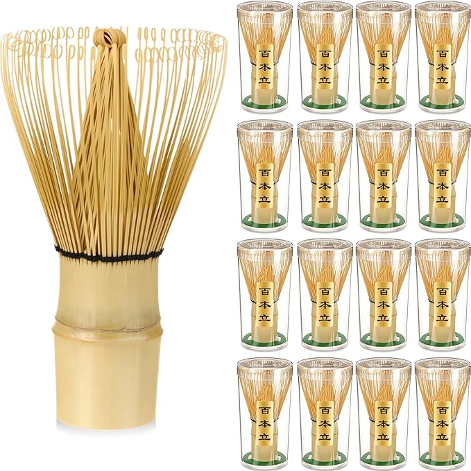 LemonRoad 16 Pcs Matcha Whisk Bulk 100 Prong Bamboo Whisk for Matcha Powder Traditional Japanese Chasen Handcrafted Organic Bamboo Stirrer Mixer Brush Authentic Ceremonial Tea Preparation Starter