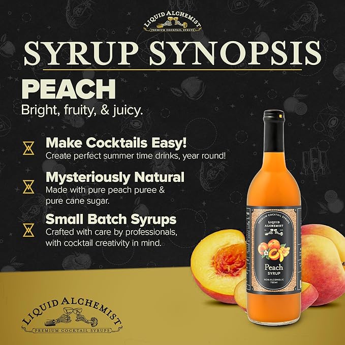 Liquid Alchemist Peach Syrup for Drinks - Real Ingredients Make the Perfect Summer Cocktail or Margarita Mix - Our Peach Flavoring Syrup is Non-GMO & Vegan (25.4 oz)