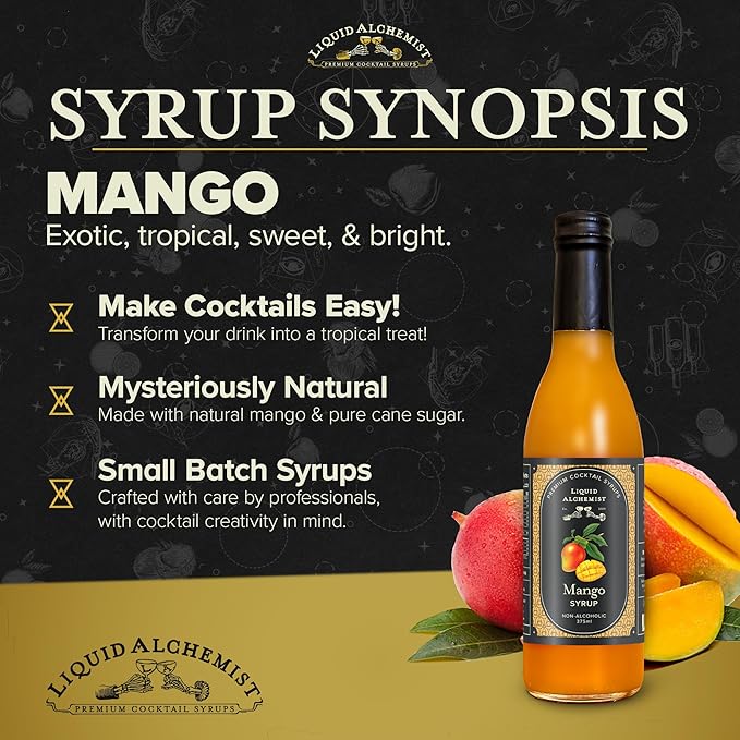 Liquid Alchemist Mango Syrup for Drinks - Real Ingredients Make our Mango Puree for Cocktails the Perfect Margarita Mix - Our Tropical Flavoring Syrup is Non-GMO & Vegan (12.7 oz)