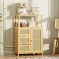 Amazer Sideboard Buffet Cabinet with Storage, Bamboo Storage Cabinets, Rattan Sideboard with Adjustable Shelf, Pantry Cupboard for Kitchen Living Room Entry Coffee Bar, Natural Color