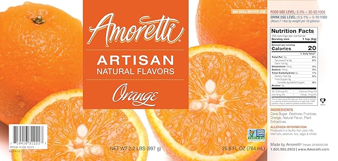 Amoretti - Natural Orange Artisan Flavor Paste, 8 oz, Perfect For Ice Cream, Beverages, Cakes, and more, Preservative Free, Vegan, Gluten Free, No Artificial Sweeteners, Highly Concentrated