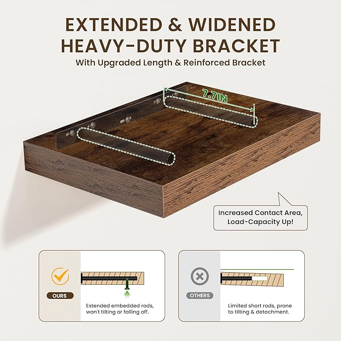 30 Inch Floating Shelves | 12 Inch Deep Brown Floating Shelves | 30" W x 12" D Rustic Wood Shelves for Wall | Deep Brown Shelves for Living Room Bathroom Laundry Room Kitchen