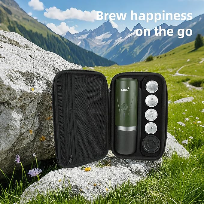 CERA+ Portable Electric Coffee Maker Carrying Bag Waterproof Sturdy EVA Portable Coffee Maker Storage Case Hand Hold Belt, Suitable for Travelling, Office, Camping