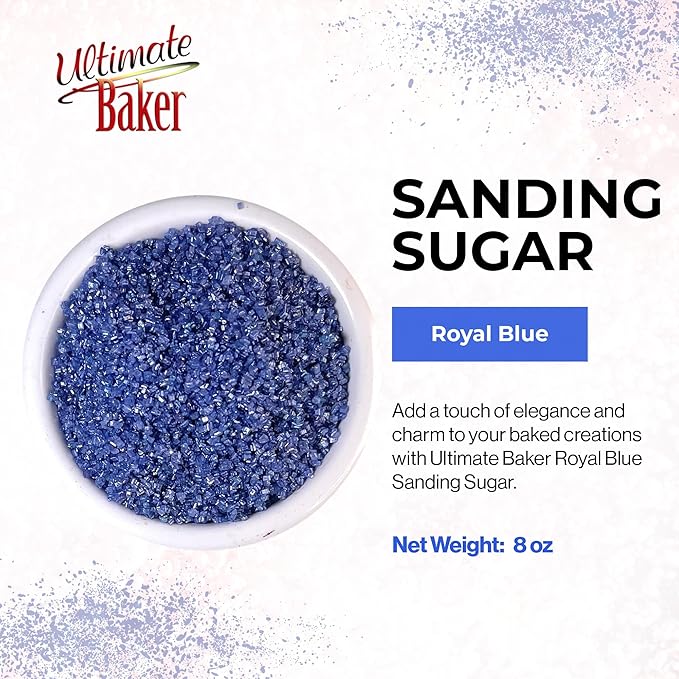 Ultimate Baker - Sanding Sugar, Royal Blue - Vibrant, Naturally Colored Baking & Decorating Sugar, Perfect for Sprinkling on Cakes, Desserts & Confections, Medium Crystal - 8oz