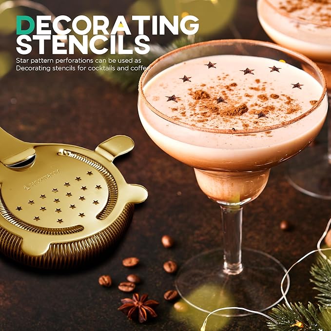 Homestia Hawthorne Cocktail Strainer - Stainless Steel Bar Strainer for Bartending, Bar Tool Drink Strainer for Bartenders and Mixologists, Martini Strainer for Boston Shaker Mixing Glass (Gold)