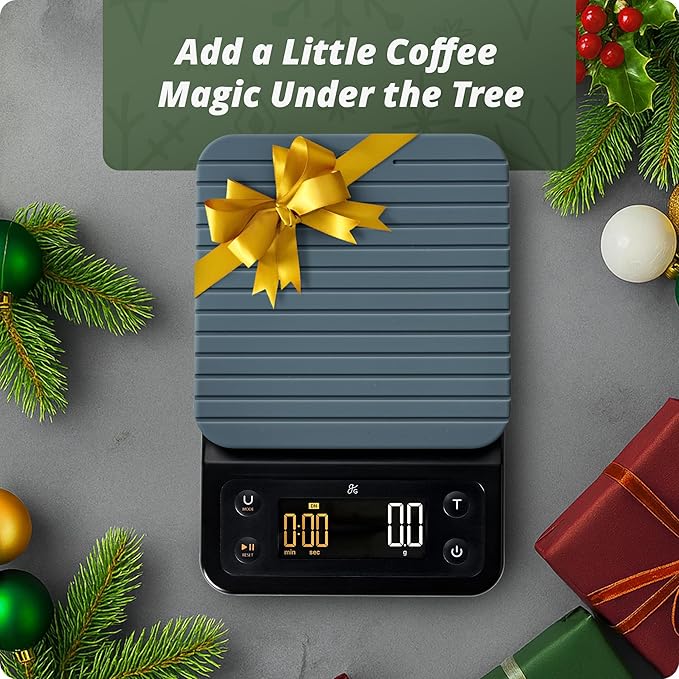 Greater Goods Digital Coffee Scale with Timer – Accurate 0.1g Precision, Multi-Color Display, Waterproof & Heat-Resistant Cover, for Pour-Over, Espresso, French Press, and Kitchen Use (Stone Blue)