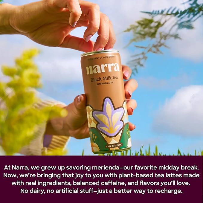 Narra, Oat Milk Tea Latte Variety Pack - Black Tea, Roasted Oolong, Strawberry Matcha, Natural Caffeine & L-Theanine, Organic Oat Milk, MCT Oil, Dairy Free, Non-GMO, 7.5 Fl Oz (12 Pack)