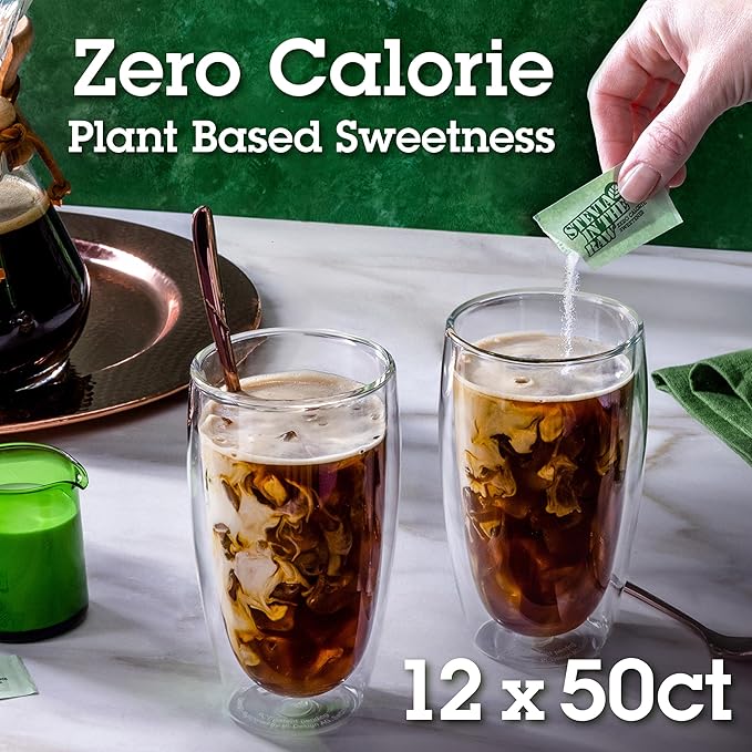 Stevia In The Raw, Plant Based Zero Calorie, Sugar Substitute, No Erythritol, Sugar-Free Sweetener for Coffee, Hot & Cold Drinks, Suitable For Diabetics, Vegan, Gluten-Free, 50 Count Packets (12 Pack)