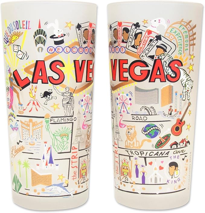 Catstudio Drinking Glass, Las Vegas Frosted Glass Cup for Kitchen, Drinking Glasses, 15oz Dishwasher Safe Tumbler, Wedding Gifts