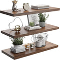Wall Shelf Set of 3, Walnut Floating Shelves 30 in W x 10 in D x 1 in H, Wooden Floating Wall Shelf with Invisible Brackets for Living Room/Bedroom/Bathroom/Kitchen Storage and Decor