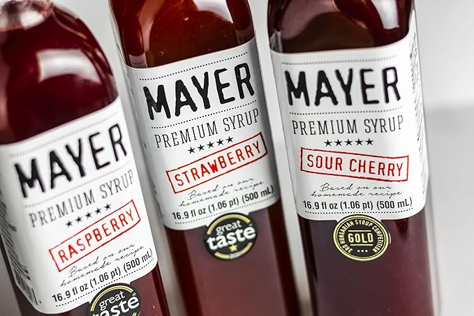 Mayer Hungarian Sour Cherry Syrup – Award-Winning Cherry syrup for drinks, All-Natural Cordial, Handcrafted with 100% Real Fruit, Vegan (16.9 oz Bottle) – Ideal Cocktail Mixer & Dessert Topping