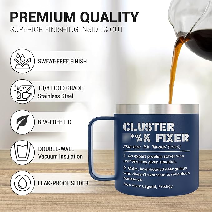 Christmas Funny Gifts for Coworkers - 14 Oz Stainless Steel Insulated Coffee Mug With Lid - Birthday Gag Gifts for Women Men Coworkers Boss Work Bestie Friends, White Elephant Gift for Men
