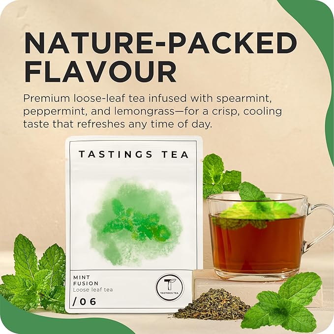 Tastings Tea Mint Fusion - 3.5oz Loose Leaf | Energising Boost | Small-Batch Freshness