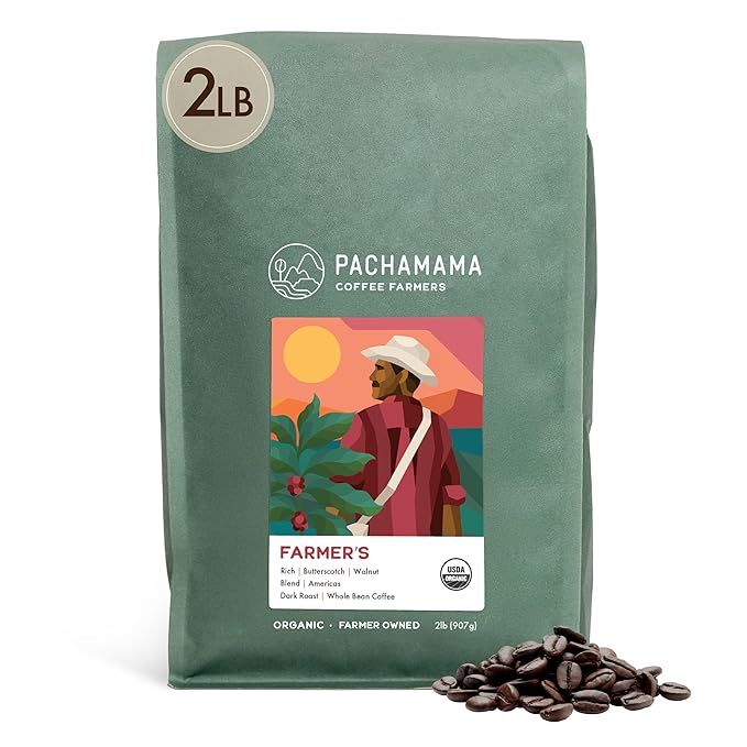 Pachamama Organic Coffee - Farmer's Blend Dark Roast Whole Bean Coffee - 2 lb - Farmer Owned & Regenerative