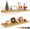 Fun Memories Floating Shelves for Wall, 32 Inch Rustic Wood Wall Mounted Shelves for Bathroom, Bedroom, Kitchen, Living Room, Deep Floating Shelves for Storage & Home Decor (Oak, Set of 2)