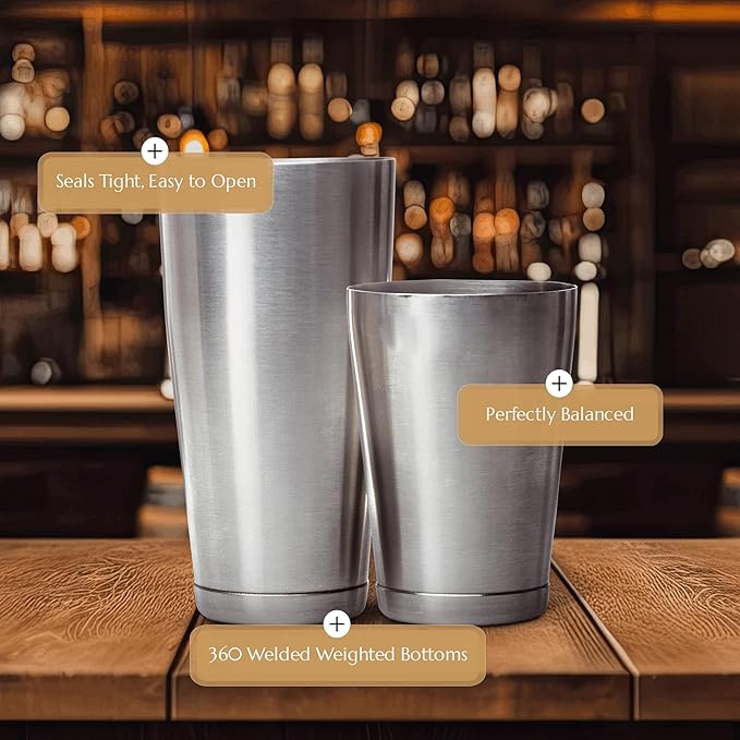 Bull in China 2-Piece Cocktail Shaker Matte Black – 28 oz Weighted Shaker & 18oz Weighted Cheater Tin, Professional Grade Bar Shaker, Premium Cocktail Shaker Set for Professional & Home Bartenders