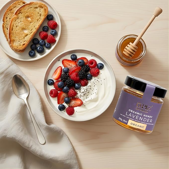 ORPHE Organic Lavender Honey – Clean Simple Natural Sweetener for Coffee, Tea, Matcha and Breakfast, Unheated & Creamed 9oz Glass Jar