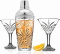 Godinger Cocktail Shaker and Cocktail Glasses Bar Set, Martini Shaker and 2 Martini Glasses Set - Dublin Collection