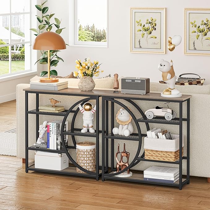 Snughome Entryway Table, Narrow Console Table, Industrial Sofa Table with 5 Tier Storage Shelves, Entrance Table for Hallway, Behind The Couch, Living Room, Foyer, Grey