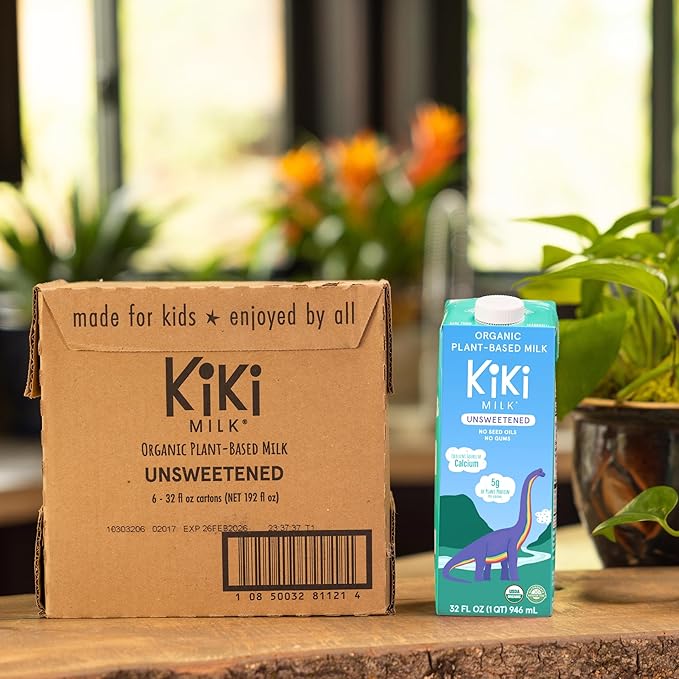 Kiki Milk Plant Based Milk - Organic Unsweetened Kiki Milk - Calcium & Magnesium Source - Gluten Free, Gum Free, GMO Free, Dairy Free, Soy Free, Glyphosate Free - Shelf Stable - (32 oz • Pack of 6)