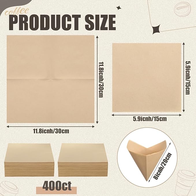 400 Count Pre-folded Coffee Filter Bulk Fit 5-13 Cups Unbleached Natural Cone Square Pour over Disposable Filter Paper for Taste Compatible with Pour over Coffee Maker Dripper