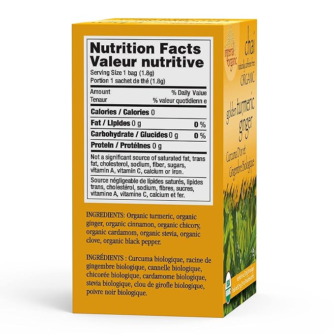 Uncle Lee’s Imperial Organic Chai Tea, Naturally Caffeine Free Golden Turmeric Ginger Tea, Organic Cinnamon, Chicory, Cardamom, Stevia, Clove & Black Pepper, 4 Pack of 18 Tea Bags per Box