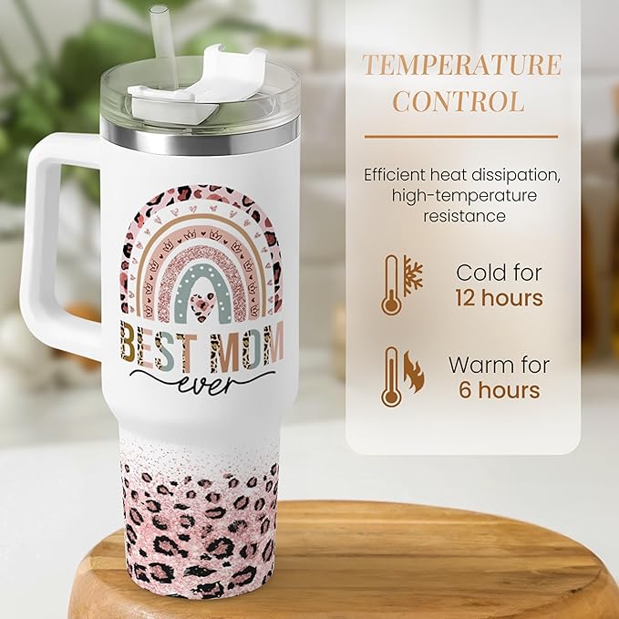 Mom Gifts for Women Mom Nutrition Facts Tumbler Stainless Steel 40oz with Handle Insulated Travel Cup Best Mom Ever Coffee Cup, Mother's Day Christmas Birthday Gifts from Son Daughter