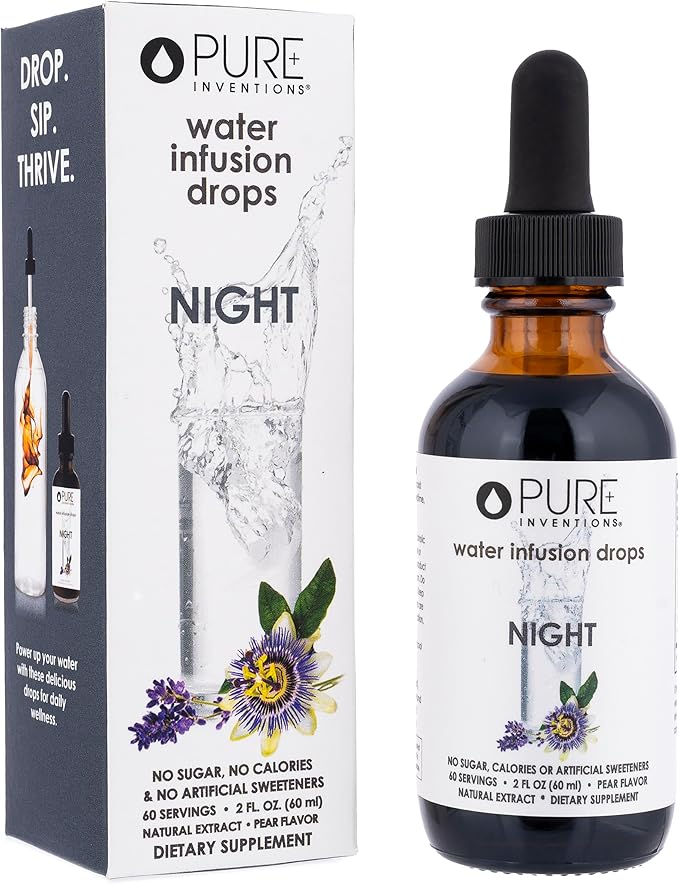 Pure Inventions Night - Pear Flavored Water Infusion Drops - No Sugar, Calories, or Artificial Sweeteners - 60 Servings - 2oz