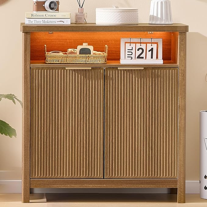 AOGLLATI Sideboard Buffet Storage Cabinet,Buffet Table with Storage & Led Lights, Coffee Bar Cabinet for Kitchen Entryway Living Room, Wood