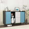 47" Modern Sideboard Buffet Cabinet, Black Accent Storage Cabinet with Blue Door & 2 Push-to-Open Drawers, Console Table for Dining Room, Living Room, Entryway, Office