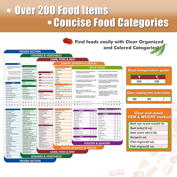 Air Fryer Liners Disposable 7.9” Square Airfryer Liners, 100 Pcs Air Fryer Parchment Paper Liners, Non-Stick airfryer paper liners, Air Fryer Cheat Sheet Magnets Over 200 Foods (Air Fryer Accessories)
