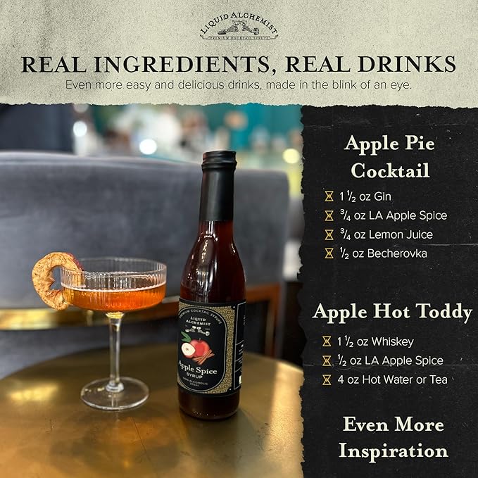 Liquid Alchemist Apple Spice Syrup for Cocktails - Real Ingredients Make our Apple Syrup for Drinks Perfect for a Fall Themed Old Fashioned Mix (25.4 oz)