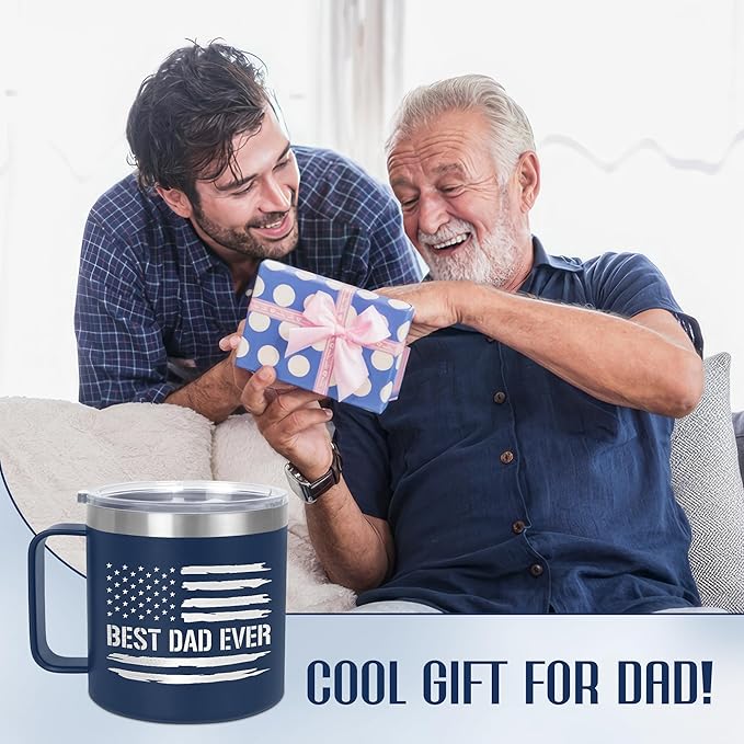 Christmas Birthday Gifts for Dad from Daughter Son Kids - 14 oz Stainless Steel Insulated Coffee Mug with Lid - Dad Birthday Gifts, Husband Birthday Gift for Wife, Men Birthday Gift Ideas