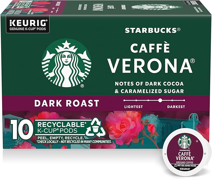 Starbucks K-Cup Coffee Pods, Dark Roast Hot or Iced Coffee, Caffè Verona, 10 Keurig Pods