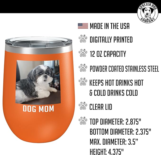 Personalized 12oz (17 Colors) Mother's Day Photo Printed Insulated Stainless Steel Powder Coated Stemless Wine Tumbler with Lid, Customized Gift Idea for Her, Custom Coach Gifts Team Mom Dad (Orange)