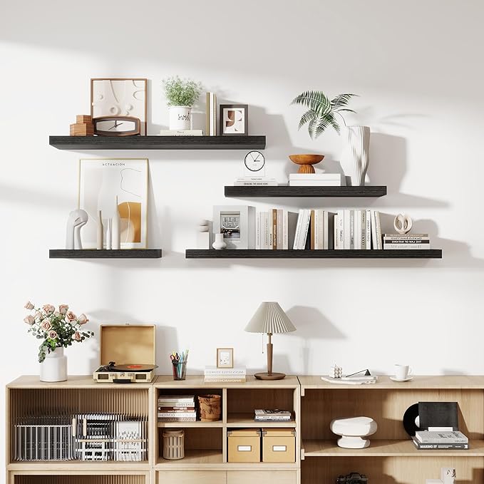 55 Inch Floating Shelves, 12 Inch Deep Floating Shelves for Wall, Floating Shelf with Invisible Brackets, Deep Shelves for Bathroom, Bedroom, Living Room, 1 Pack, Black