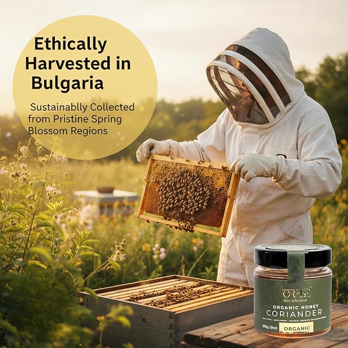 ORPHE Organic Coriander Honey – Clean Simple Natural Sweetener for Coffee, Tea, Matcha and Breakfast, Unheated & Creamed 9oz Glass Jar