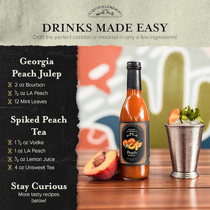 Liquid Alchemist Peach Syrup for Drinks - Real Ingredients Make the Perfect Summer Cocktail or Margarita Mix - Our Peach Flavoring Syrup is Non-GMO & Vegan (25.4 oz)