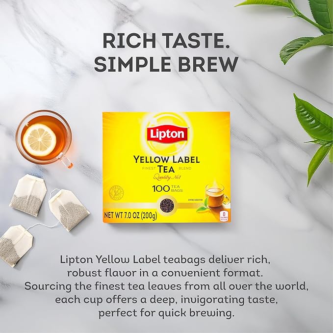 Lipton Yellow Label International Blend | Black Tea | Premium Tea | Lipton Tea Bags | 200 Grams (Pack of 2)
