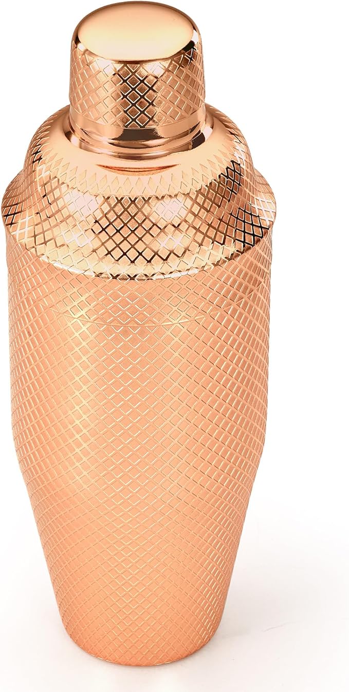 Barfly 3-Piece Diamond Lattice Etch Japanese Cocktail Shaker Set (24 Oz/700ml), Copper Plated