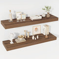 40 Inch Floating Shelves, 12" Deep Floating Shelf Wall Mounted, 40" Wall Shelves, Rustic Deep Bookshelf, Extra Deeper & Thicker Display Shelves for Bedroom, Living Room, Walnut, Set of 2