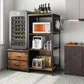 Mini Fridge Stand with Adjustable Shelf, Power Outlet & Storage, Kitchen Organizer for Microwave, Coffee Bar, Dorm, Office (Brown)