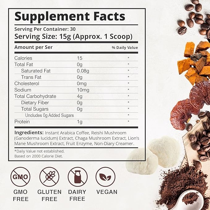 Bella all Natural Instant Mushroom Coffee – Organic Instant Coffee with Lion’s Mane & Chaga 30 Servings | Healthy for Focus, Brain Support & Immunity | Mushroom Coffee Powder