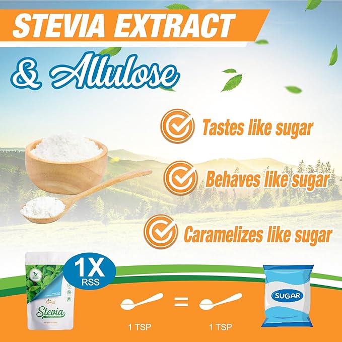 Allulose - Stevia Blend All Purpose Sweetener Multi-Pack-2: 1X Sugar Sweetness; Total Servings 228; Zero Calorie Sweetener, Sugar-Free Substitute for Baking, Smoothies, Coffee; Low Carb Keto Diet Friendly Food | Pack of 2, 1-LB/Each