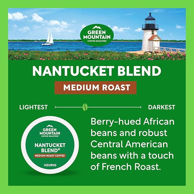 Green Mountain Coffee Roasters Nantucket Blend, Keurig Single Serve K-Cup Pods, Medium Roast Coffee, 60 Count, (6 Packs of 10)