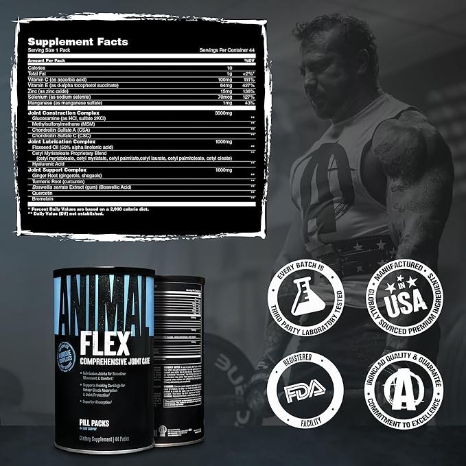 Animal Flex - Glucosamine Chondroitin Joint Supplement for Women and Men Discomfort with Turmeric, MSM, Boswellia for Cartilage, Joint Health, Muscles, Back, Knees, Shoulder, and Hip, 44 Packs