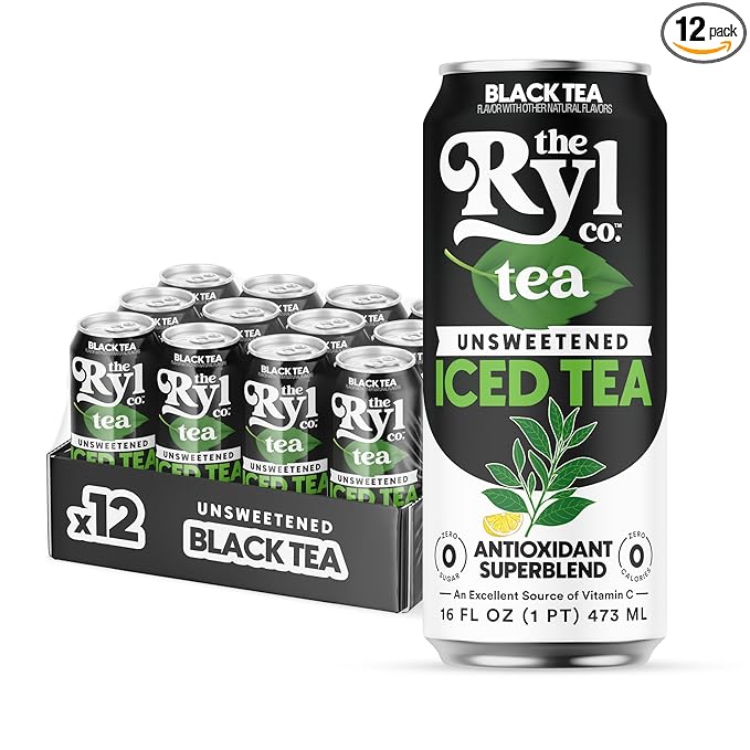 Ryl Iced Tea, Unsweetened Black Tea, Antioxidant Superblend, Zero Sugar, Zero Carb, Zero Calorie Iced Tea, 16.0 Fl Oz (12-Pack)