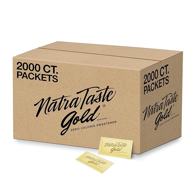 NatraTaste Gold Zero Calorie Sucralose Sweetener Packets, 2000 Ct., Gluten Free, Vegan, Sugar Substitute for Hot and Cold Drinks, Coffee, Iced Tea, Baking and More