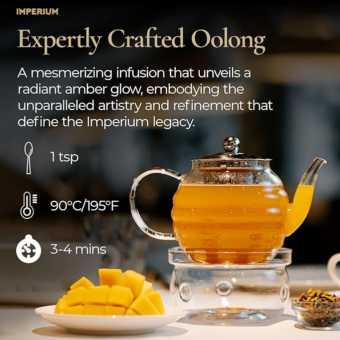 Imperium Mango Oolong Tea Loose Leaf (4oz), Hand-Picked Premium Oolong, Brews 100 Cups, Natural Beverage for Well-Being, Harmonious Floral Undertones, Tropical Sweetness and Smooth Fruity Taste